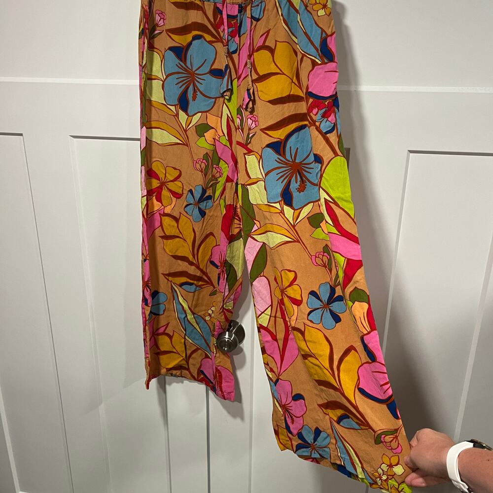True Destinations Floral Wide Leg Pants Size M Hippie Beachy Colorful - Picture 3 of 7